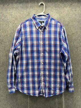 Banana Republic Shirt Mens XL Blue Plaid Long Sleeve Button Front Casual Woven